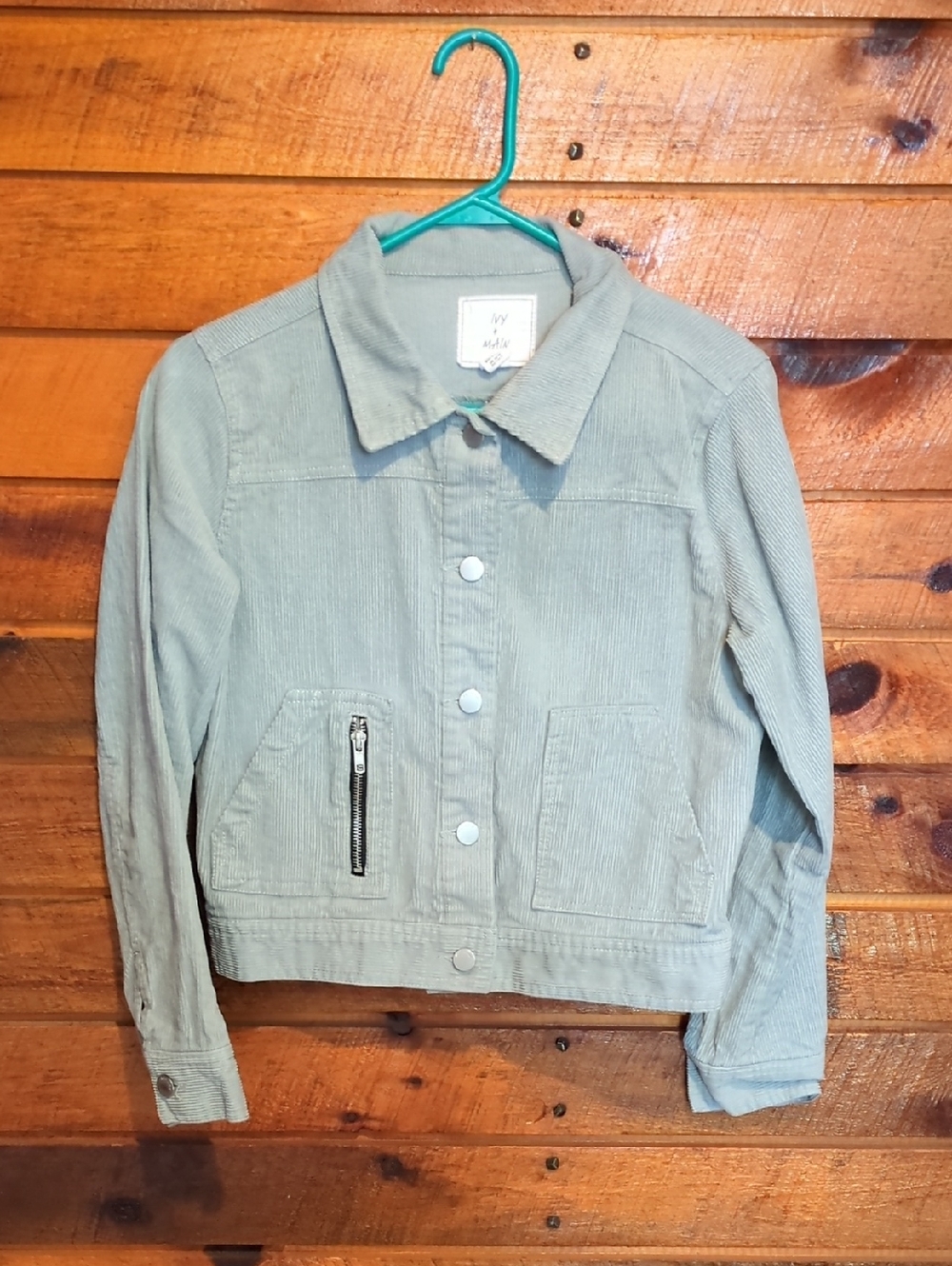 Ivy & Main Light Sage Corduroy Jacket - Button Front